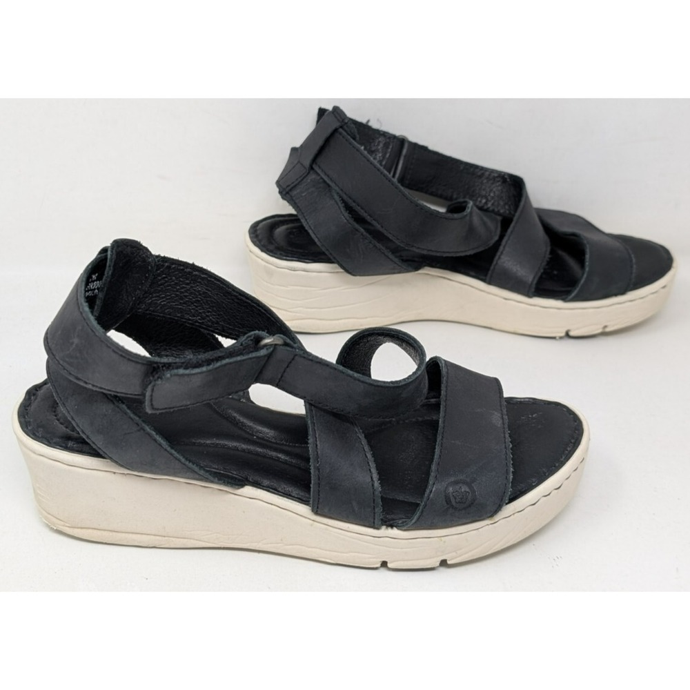Born Women's Black Leather Strappy Ankle Strap Slingback Sandals Womens Size 7 M